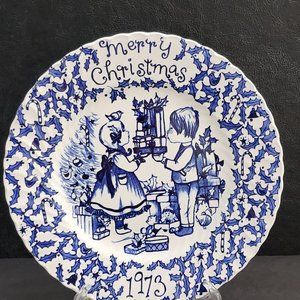 Vintage Merry Christmas Crownford, China Plate by Norma Sherman 1973 England Blu